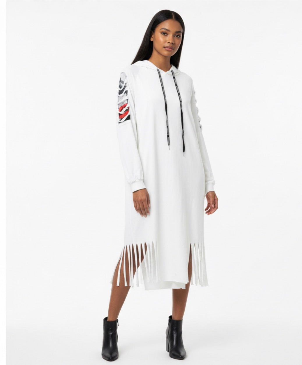 white fridge dress with hoodie