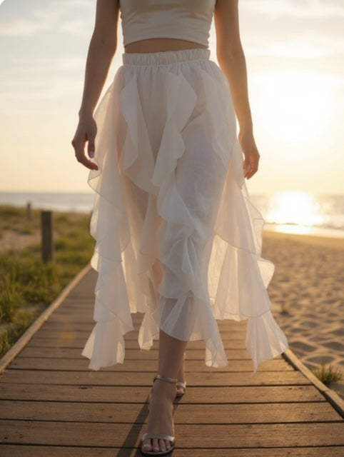 white ruffle skirt