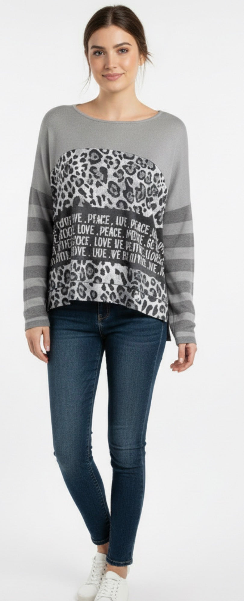 love, peace, leopard knit