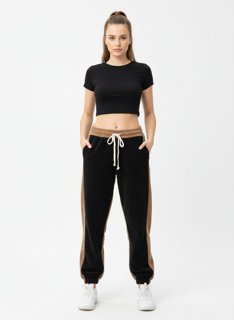 black and brown jogging pants