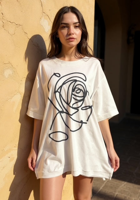 white oversize rose top