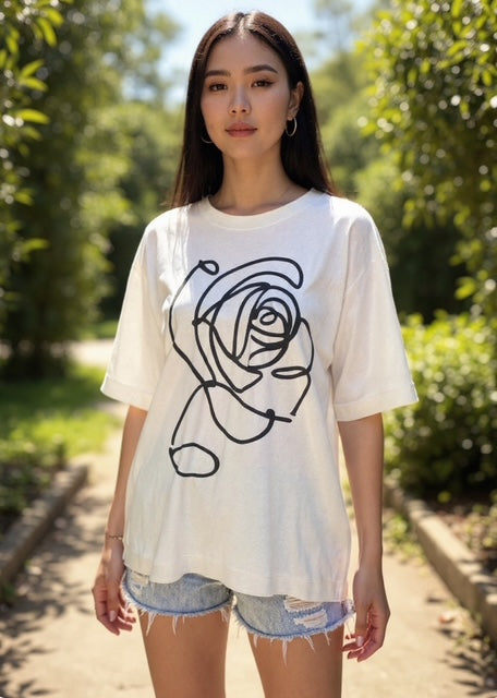 white oversize rose top