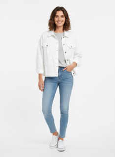 white denim jacket with heart detail
