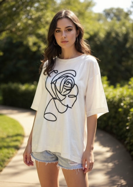 white oversize rose top