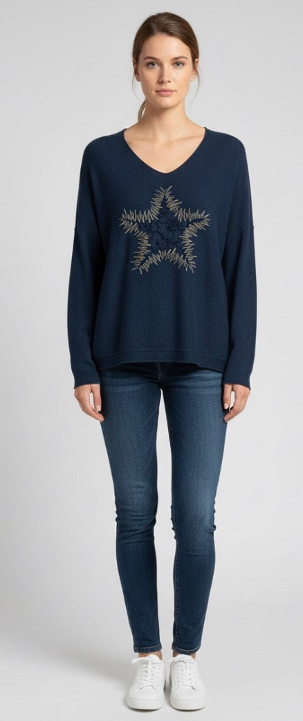navy knit star top