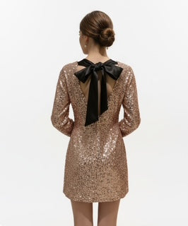 rose gold sequence bow dress