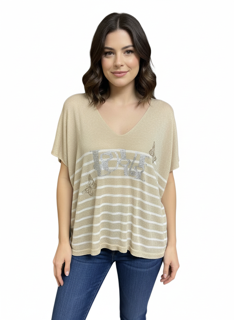 Soft Sands stripe V-Neck Knit Top