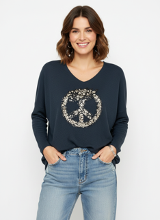 navy peace knit top