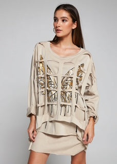 beige metallic butterfly top