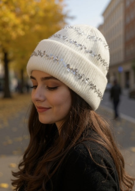 white sequin winter tuque