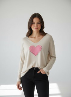 heart knit sweater with pearl