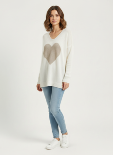 white heart knit sweater