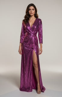 purple sequence gown dress with side slit