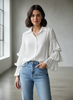 white ruffle sleeve blouse