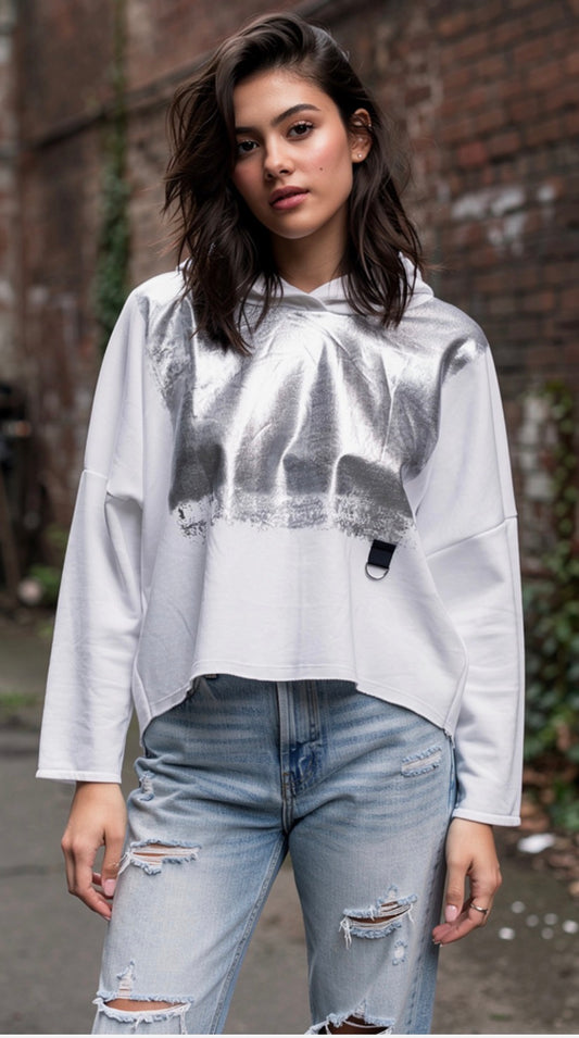 white metallic hoodie