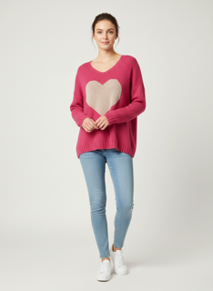 pink heart knit sweater