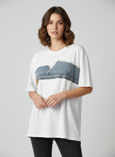 white shirt with Demin patch