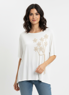 white t-shirt with floral lace