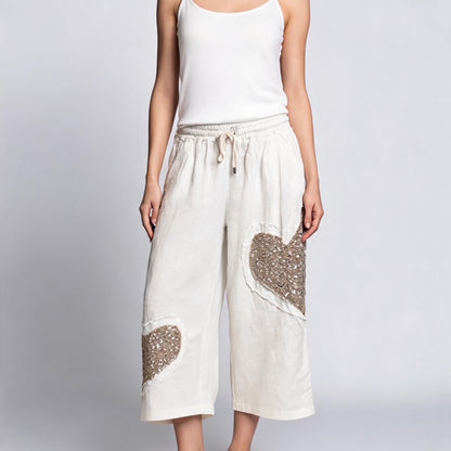 Sahara Heart Linen Cropped Pants