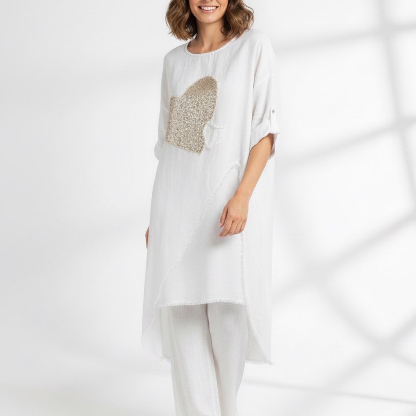 Golden Heart Asymmetrical Linen Tunic
