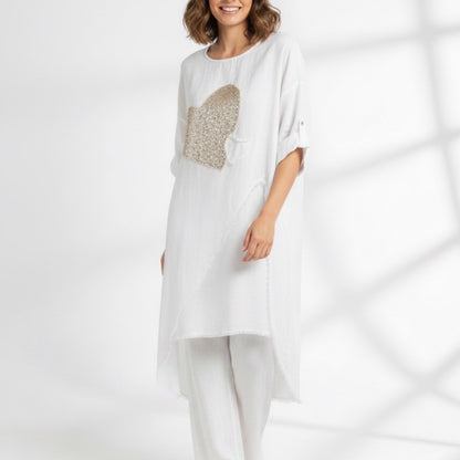 Golden Heart Asymmetrical Linen Tunic