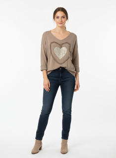 taupe heart knit sweater