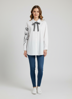 white dress shirt with bow decor