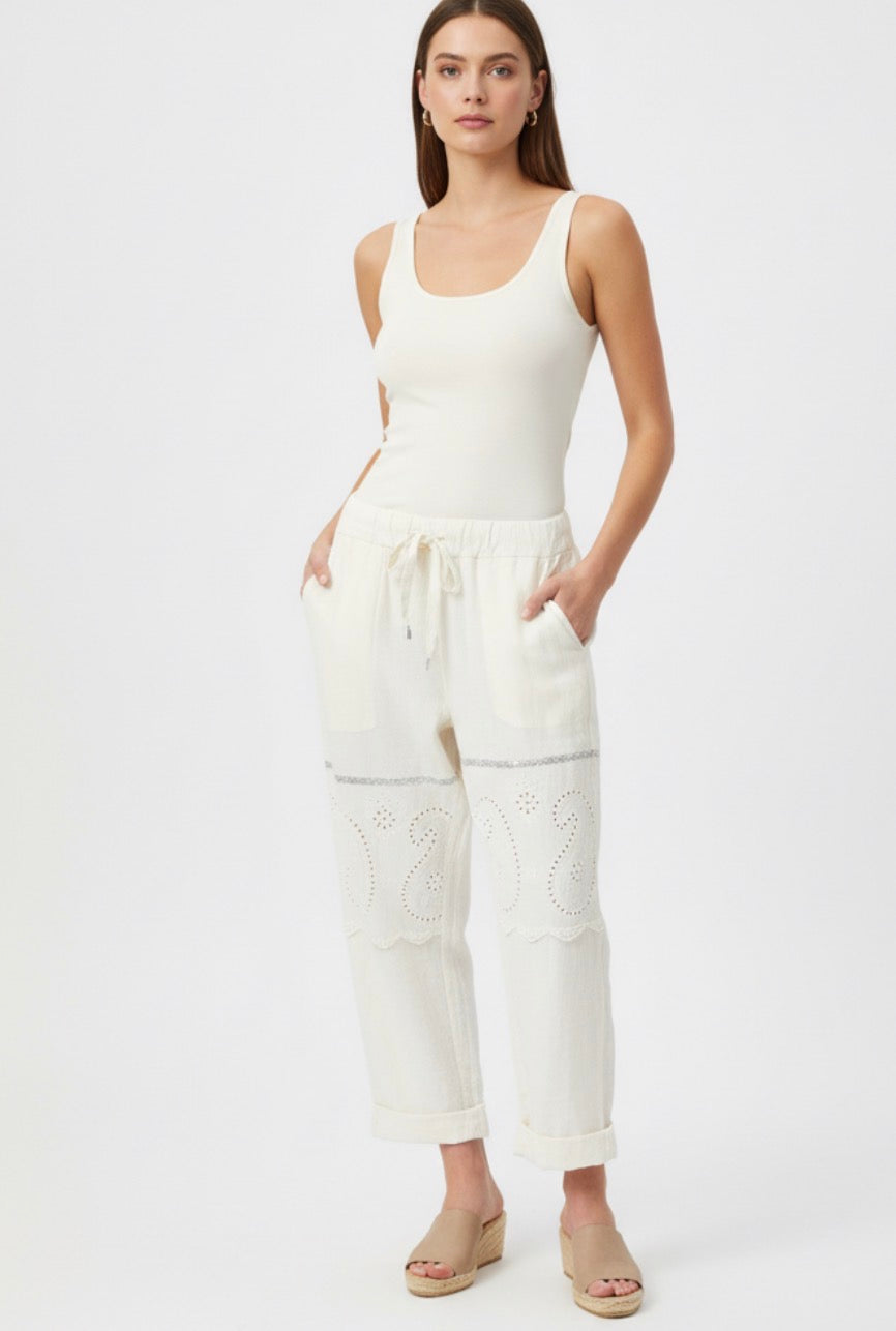 linen pants with eyelet