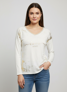 metallic white and gold love top