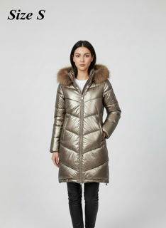 taupe winter coat with fur hood size small