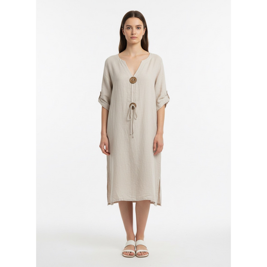 Beige Classic Linen Dress