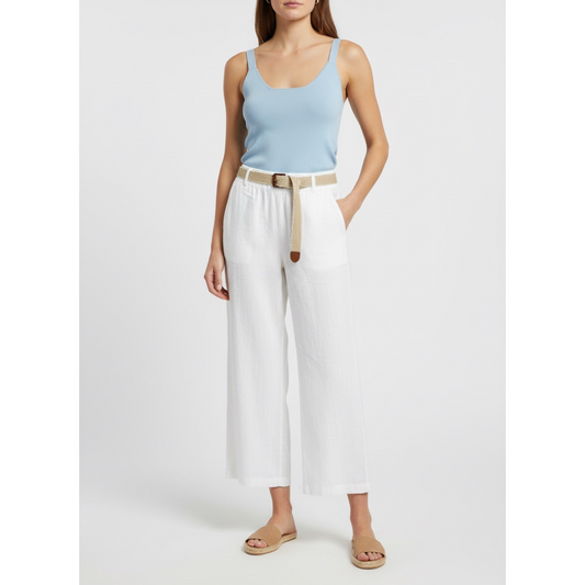 Basic White Linen Pants with Belt