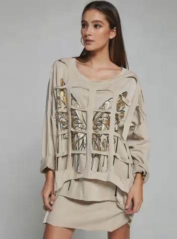 beige metallic butterfly top